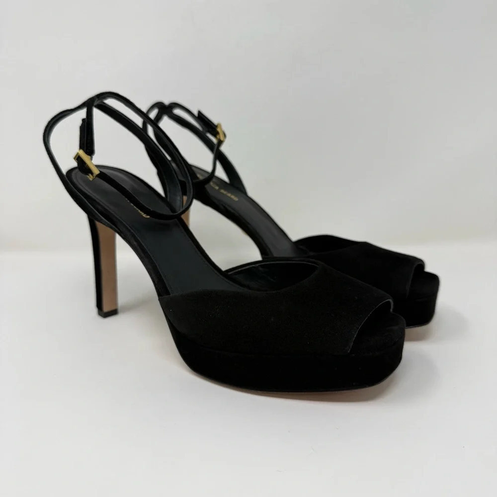 New Veronica Beard Brianne Sandals Black Suede Sz 8.5